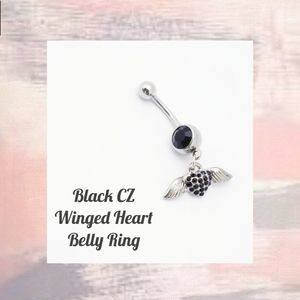 5/$10 | Black CZ Winged Heart Belly Ring